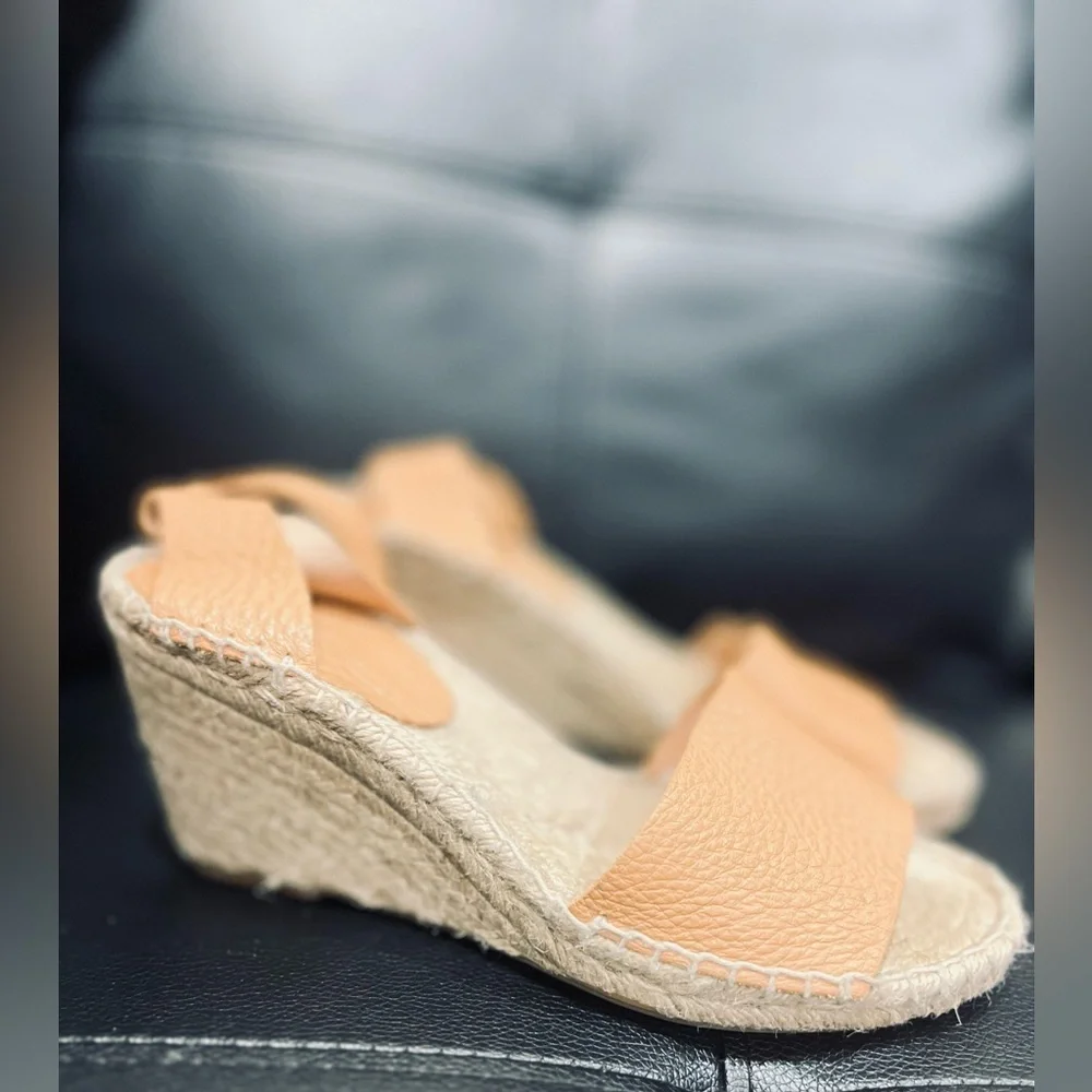 J.Crew Corsica Caramel Leather Ankle Strap Espadrille Wedge Sandals Size 8